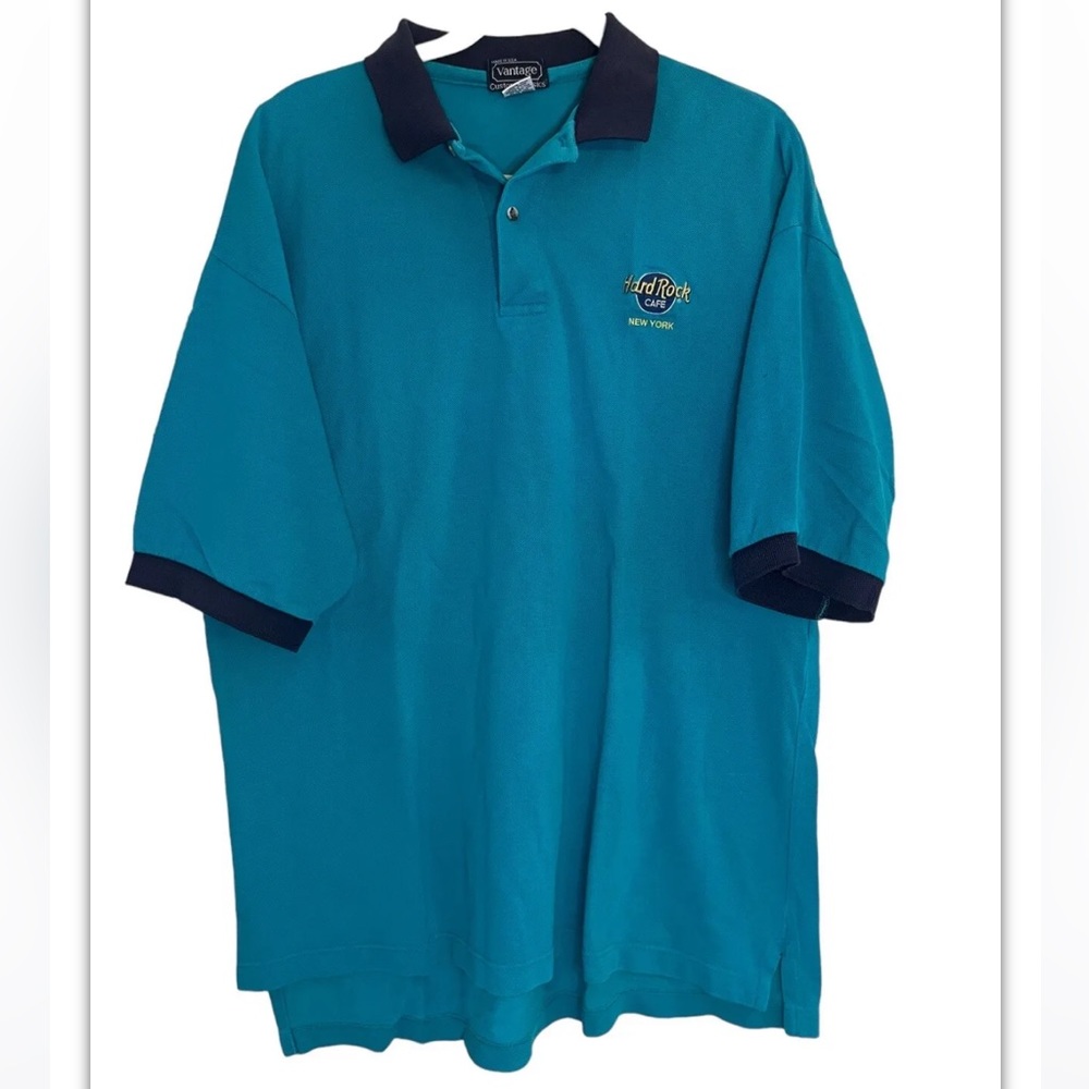 Vintage Custom Classics Men’s Hard Rock Cafe Blue and Navy Polo Size Large
